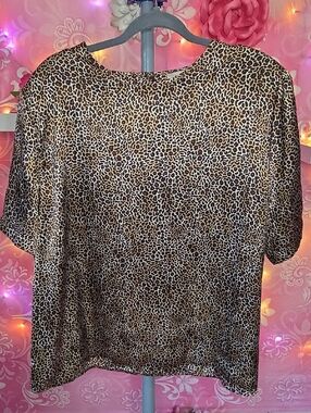 Kathie Lee Collection Leopard Print Short Sleeve Blouse in Brown and Black